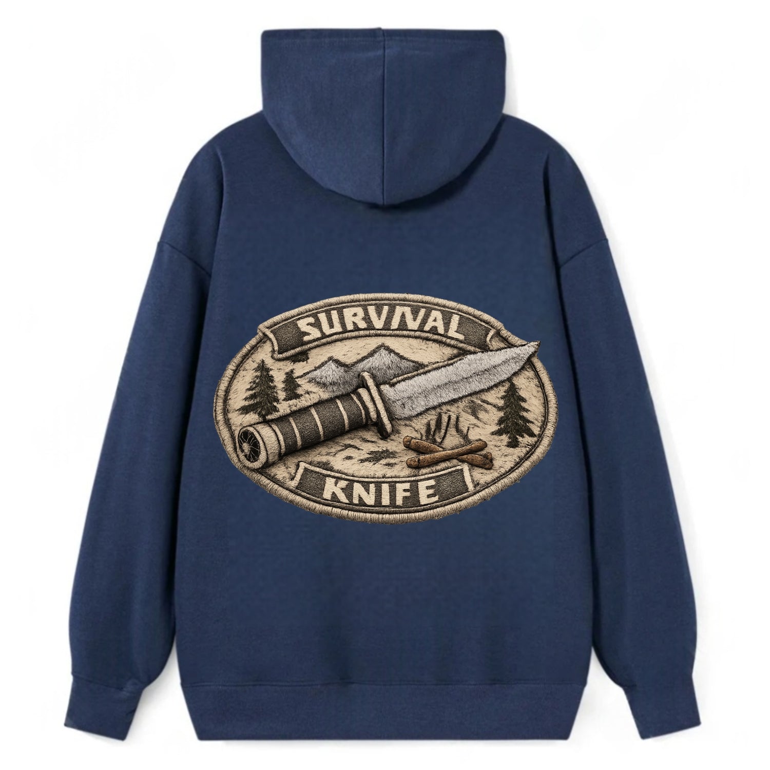 SURVIVAL KNIFE - fixed blade with compass in silver and black , bushcraft - Classic Pullover Hoodie - Navy