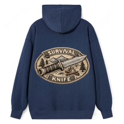 SURVIVAL KNIFE - fixed blade with compass in silver and black , bushcraft - Classic Pullover Hoodie - Navy