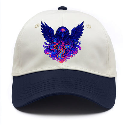 Mysterious raven with feathers showing future visions in neon colors, wings spread - Two Tone Cap - Navy