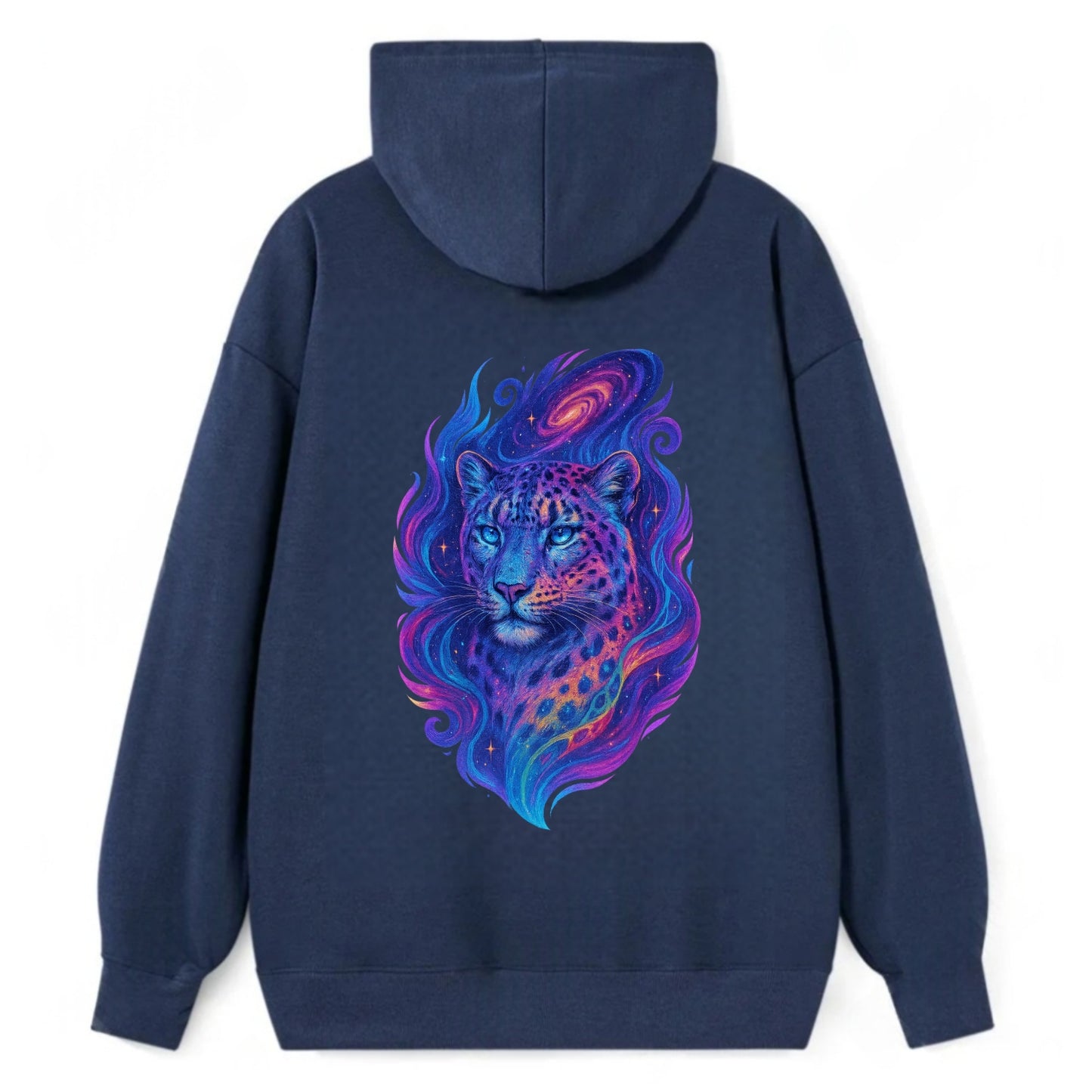 Majestic snow leopard with rainbow gradient spots, crystalline flowing - Classic Pullover Hoodie - Navy