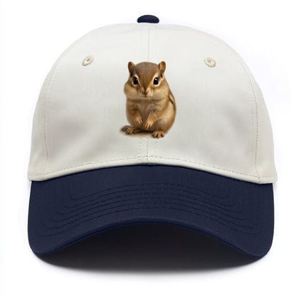 Baby Chipmunk - striped back, cheek pouches, tiny paws, bright eyes, front-facing, - Two Tone Cap - Navy