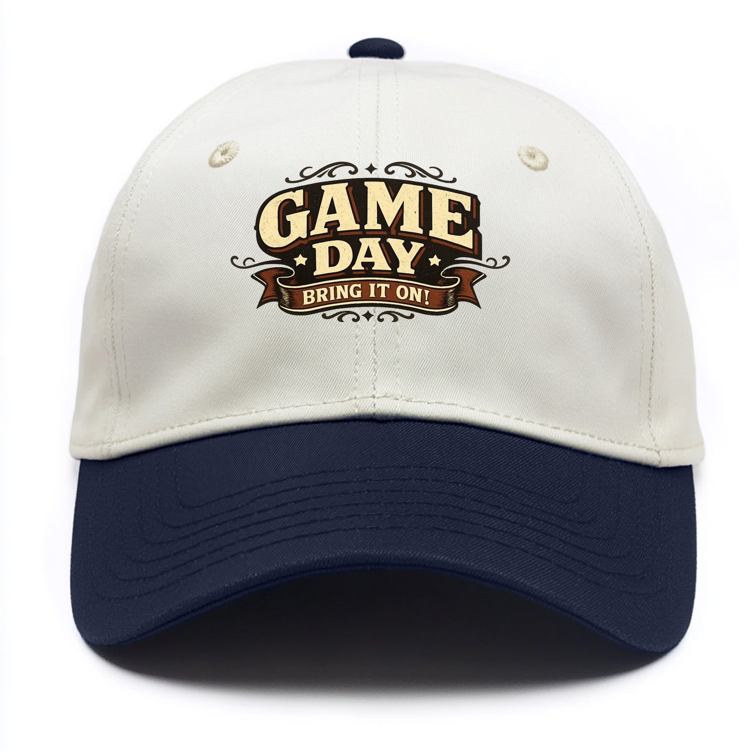Bold typography design - "GAME DAY" - competition ready, bring it on - Two Tone Cap - Navy