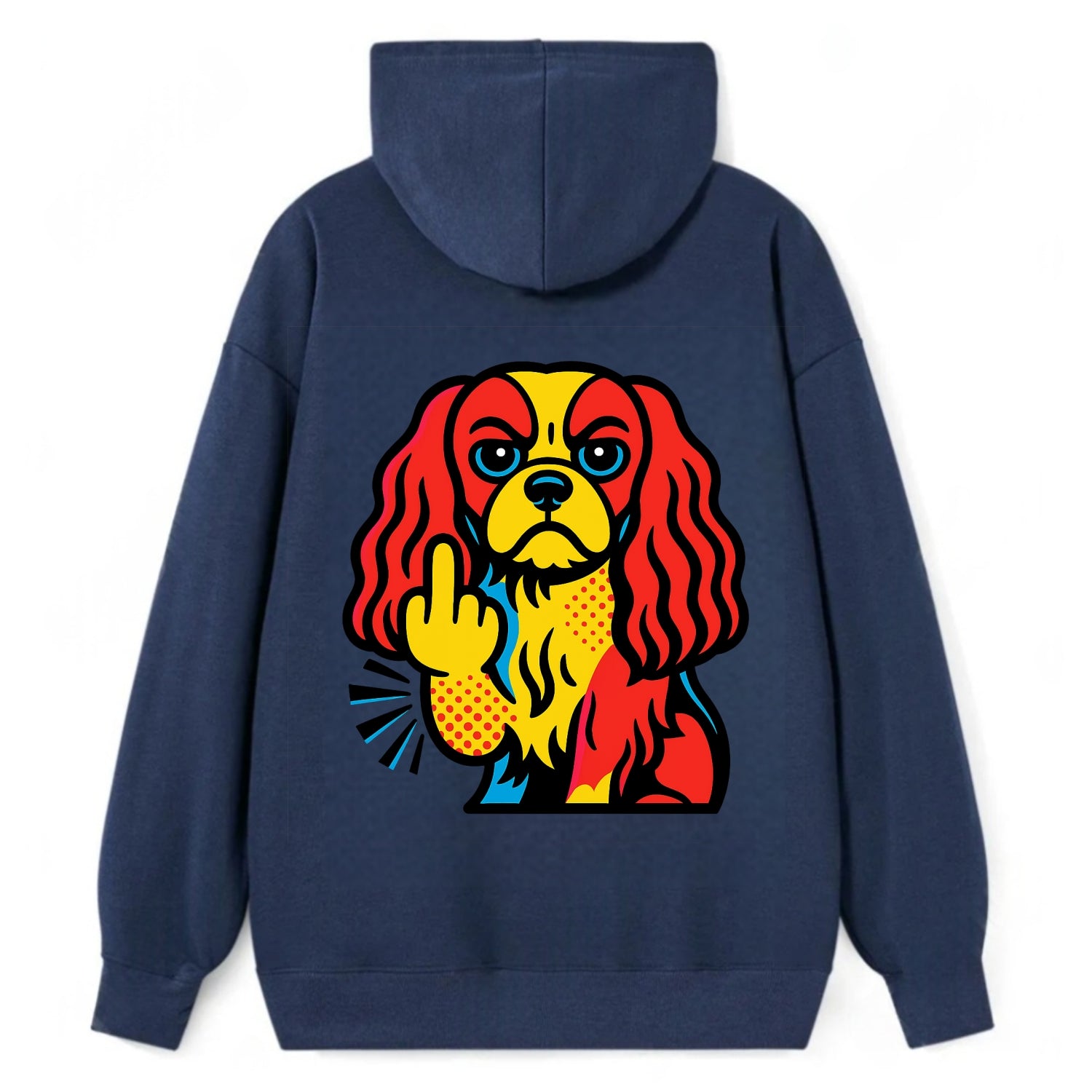 Cavalier King Charles Spaniel with long ears, regal paw giving finger - Classic Pullover Hoodie - Navy