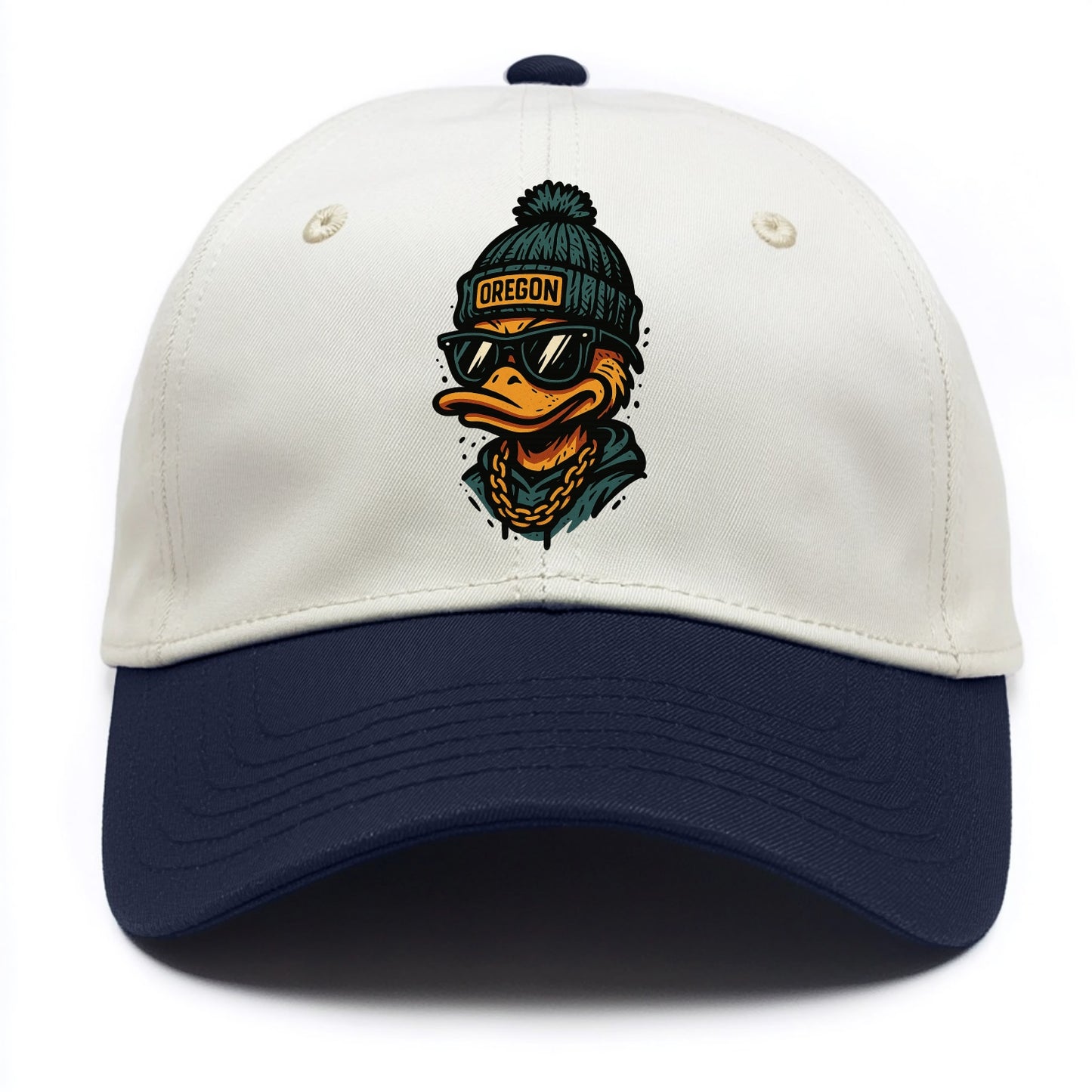Eugene Duck wearing Oregon beanie with p - Two Tone Cap - Navy