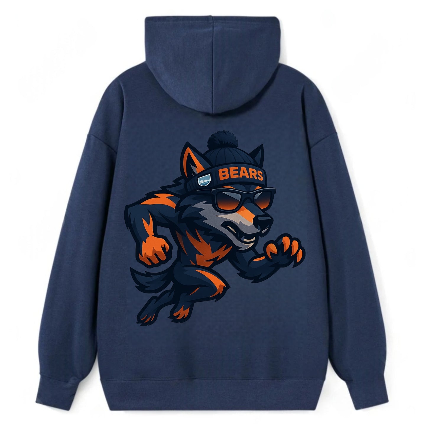 Chicago Wolf wearing Bears beanie with Lake Michigan patch and wayfarer - Classic Pullover Hoodie - Navy