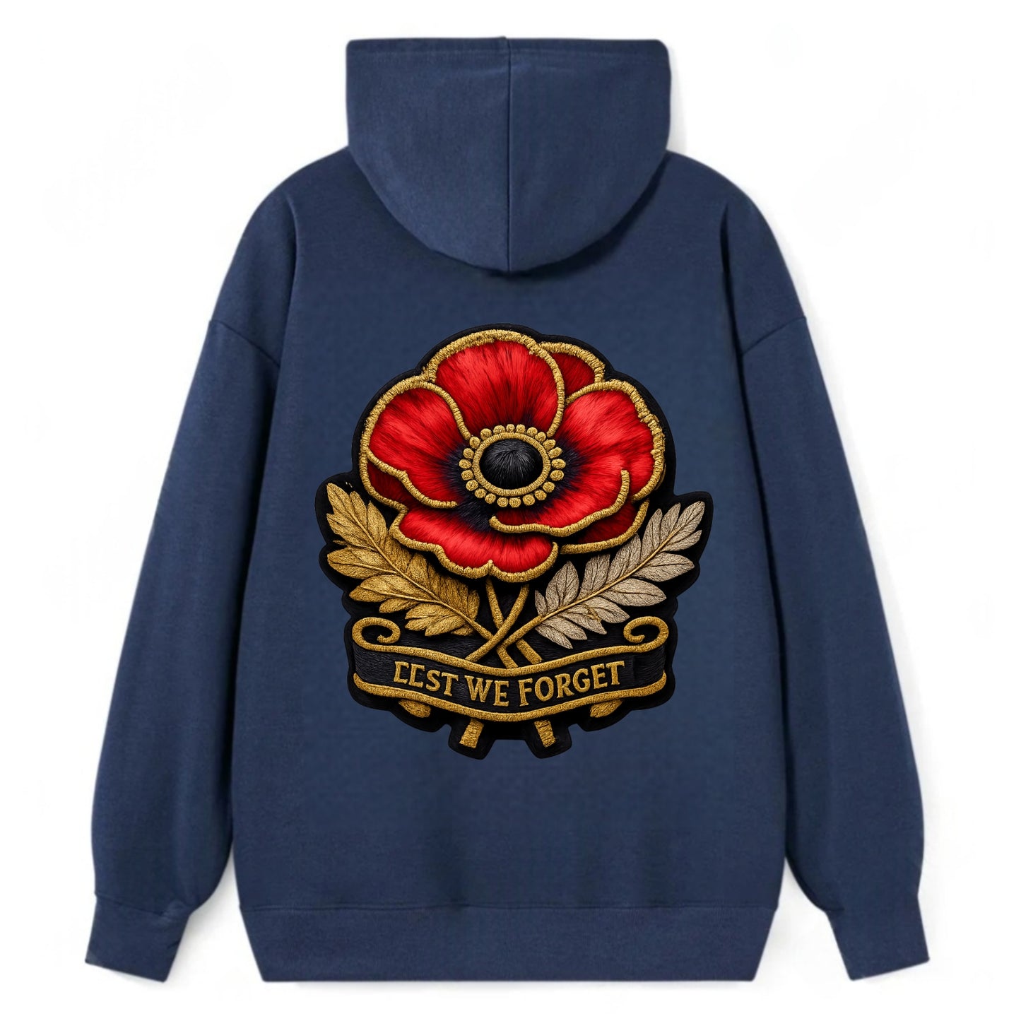 MEMORIAL POPPY - red poppy flower in scarlet , remembrance - Classic Pullover Hoodie - Navy