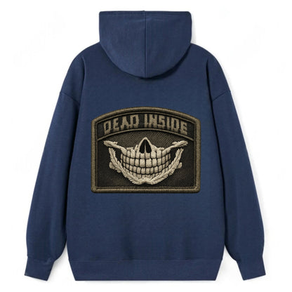 DEAD INSIDE SMILE - skeleton smile in white , dark humor - Classic Pullover Hoodie - Navy