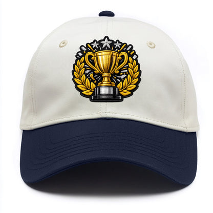 Embroidered patch design - CHAMPIONSHIP TROPHY - golden trophy cup with laurels in - Two Tone Cap - Navy