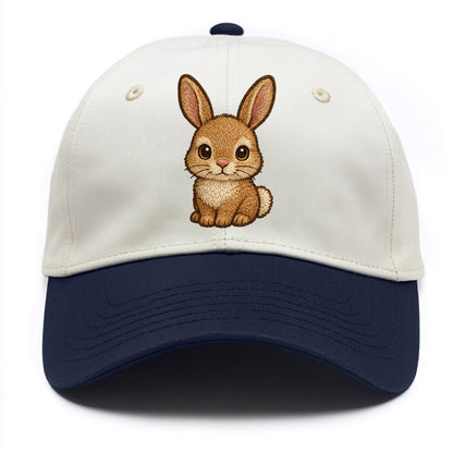 Baby Rabbit - long ears, fluffy white tail, pink nose, large brown eyes, - Two Tone Cap - Navy
