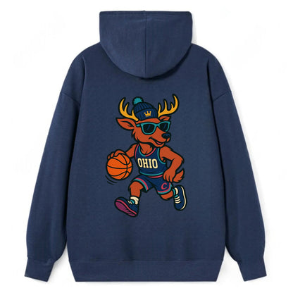 Ohio Deer wearing Cavs beanie with crown patch and wayfarer sunglasses - Classic Pullover Hoodie - Navy