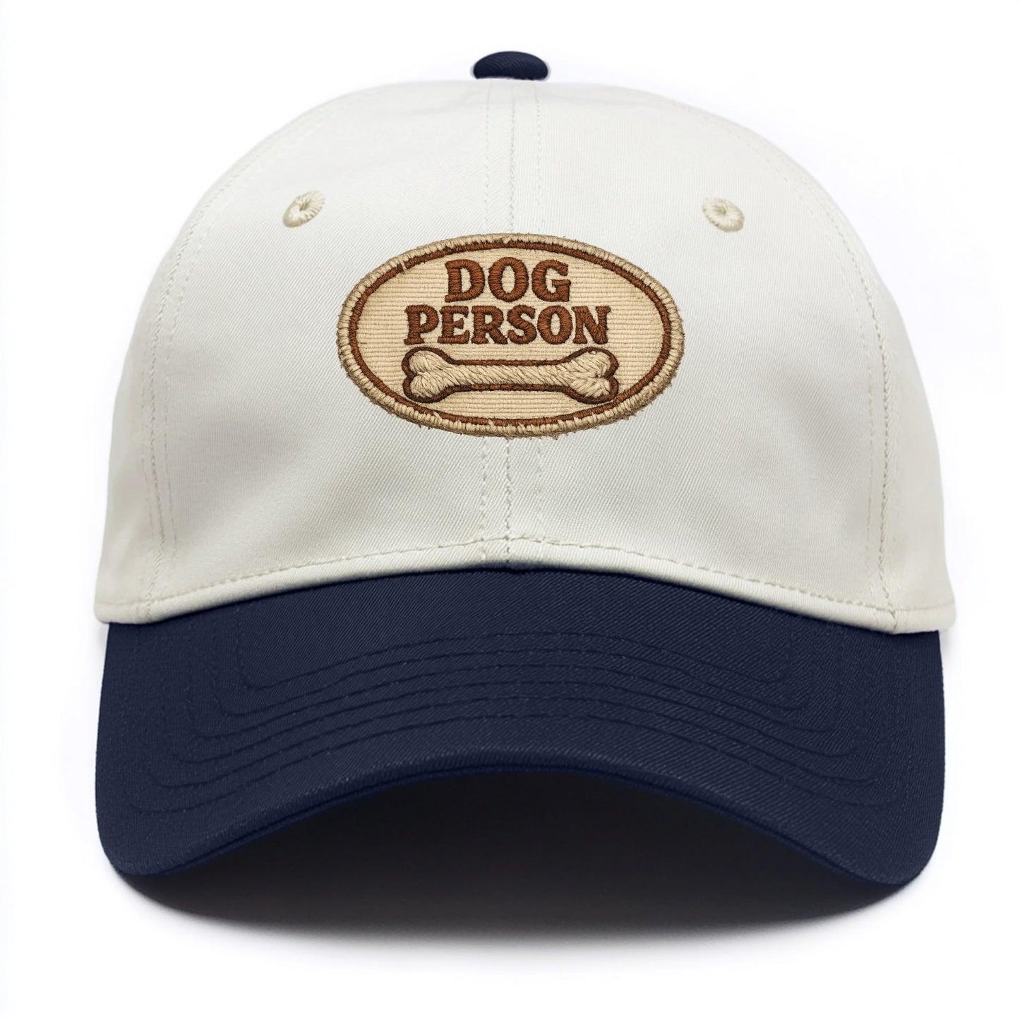 DOG PERSON - simple text with bone in brown , team dog - Two Tone Cap - Navy