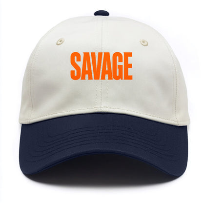 Bold typography design - "SAVAGE" - fierce attitude, taking no prisoners - Two Tone Cap - Navy
