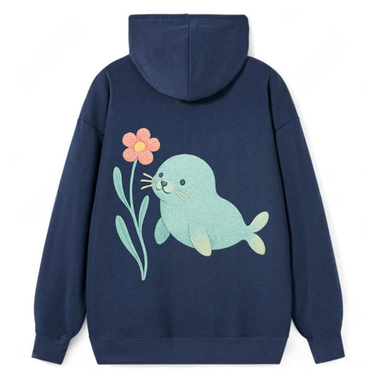 Mint Seal Pup - Classic Pullover Hoodie - Navy