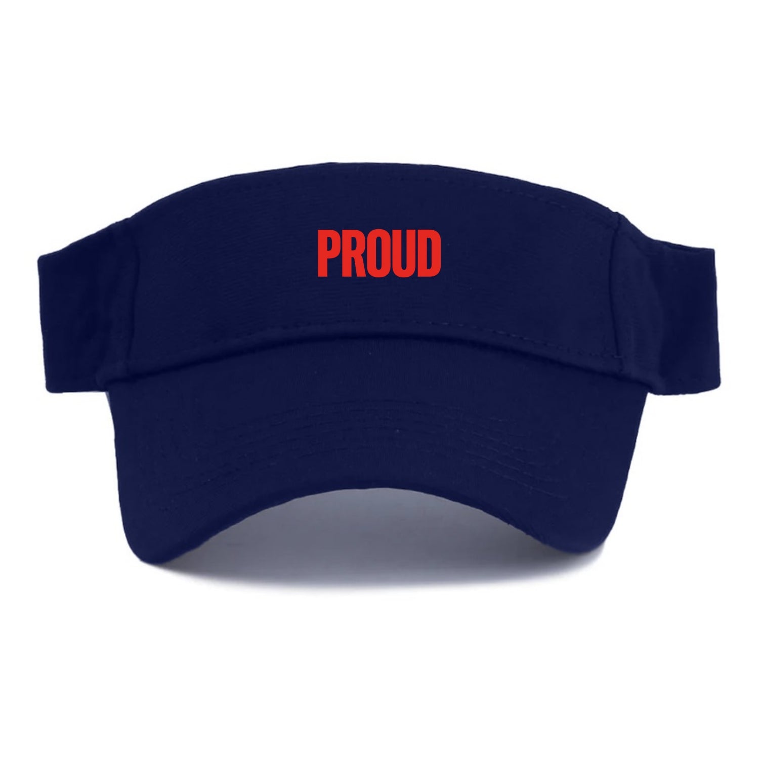 Bold typography design - "PROUD" - satisfied, honored, dignified - Visor - Navy