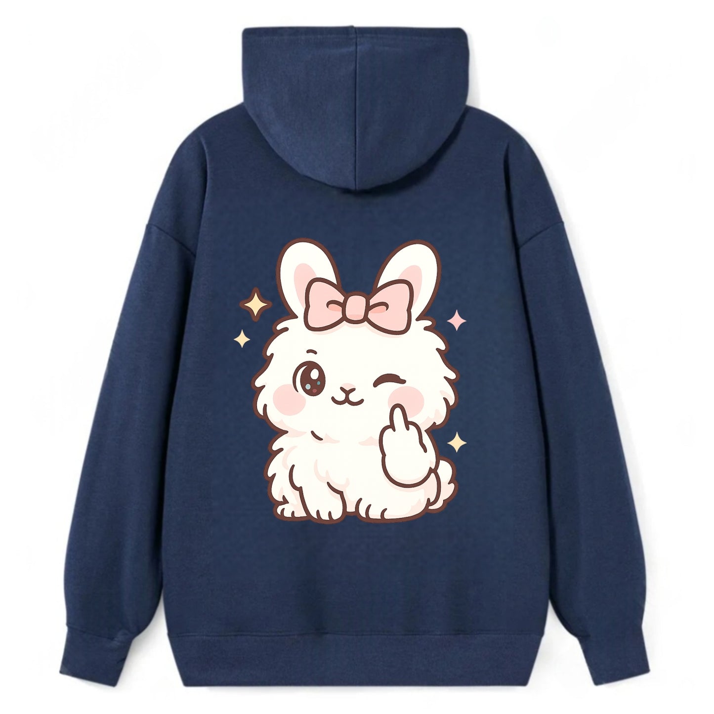 fluffy white angora rabbit with pink bow, one paw delicately flipping off - Classic Pullover Hoodie - Navy