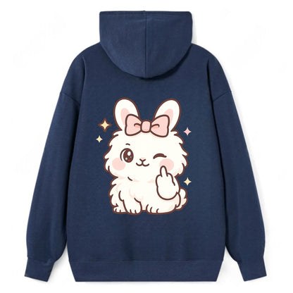 fluffy white angora rabbit with pink bow, one paw delicately flipping off - Classic Pullover Hoodie - Navy
