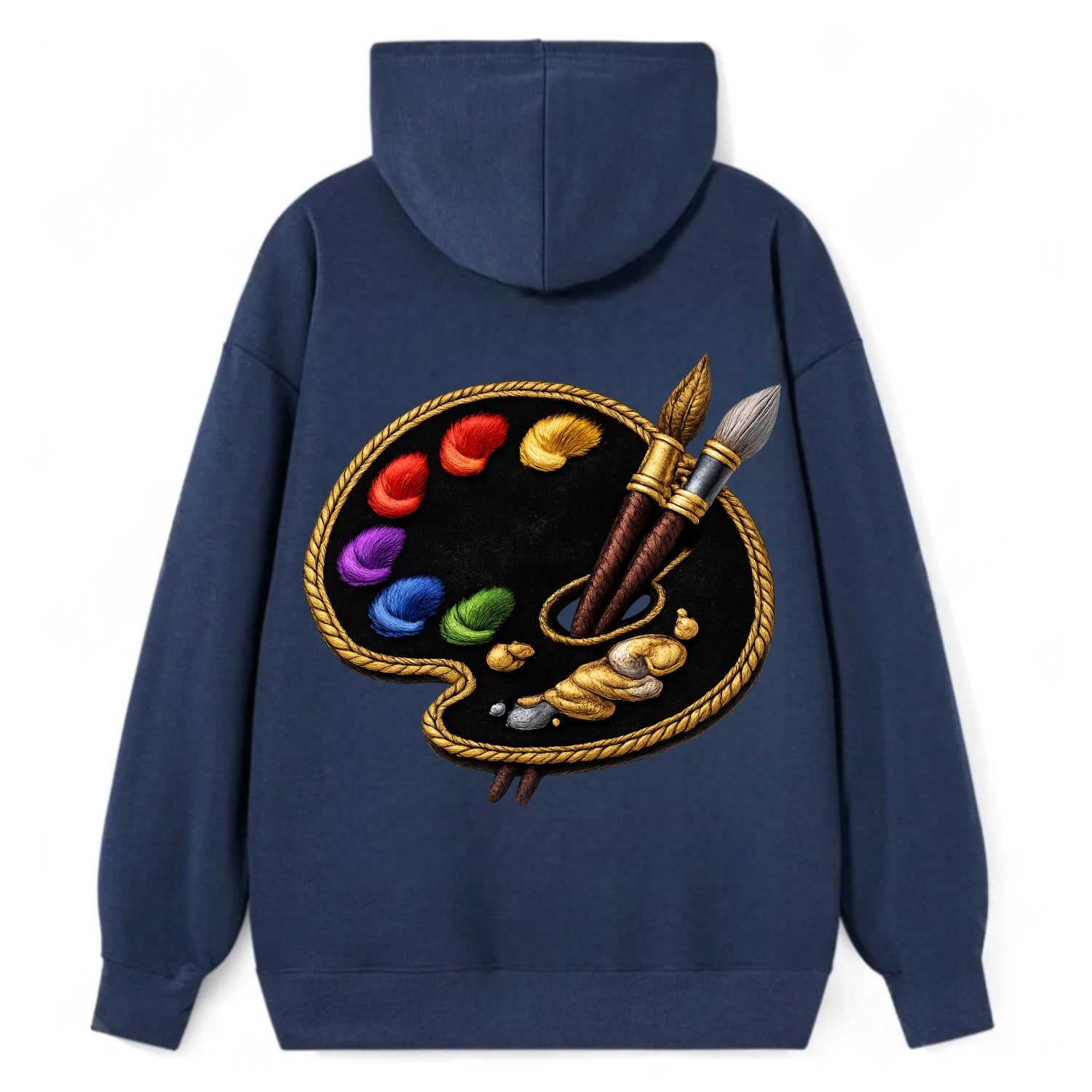 PAINT PALETTE - artist palette with brushes in rainbow and brown , - Classic Pullover Hoodie - Navy
