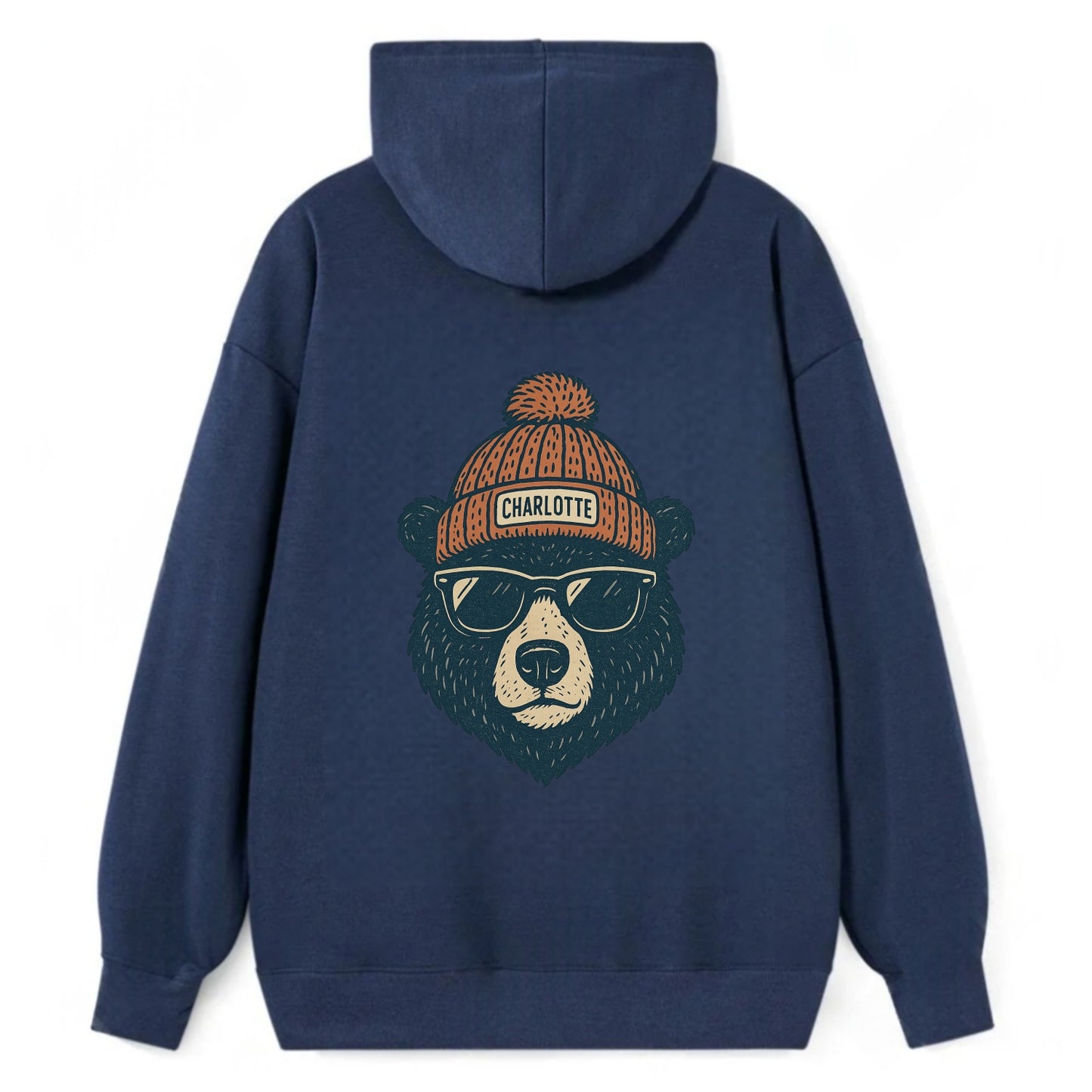 North Carolina Black Bear wearing Charlotte beanie with pom pom and - Classic Pullover Hoodie - Navy