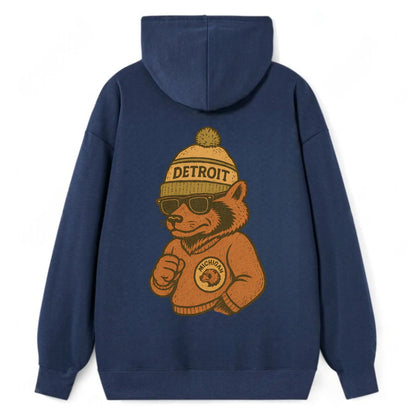 Michigan Wolverine wearing Detroit beanie with pom pom and wayfarer - Classic Pullover Hoodie - Navy