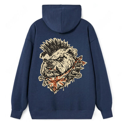 PUNK BULLDOG | British bulldog with mohawk | Safety pins through collar | - Classic Pullover Hoodie - Navy