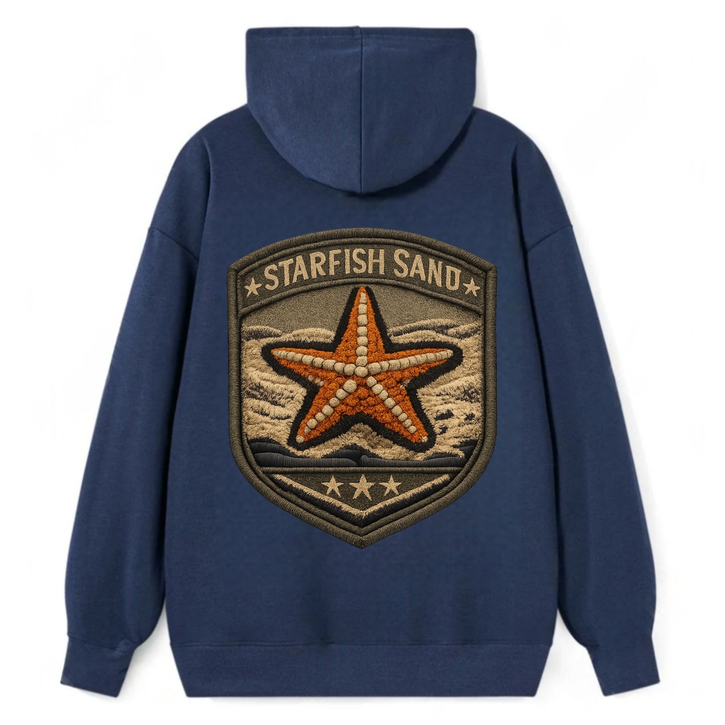STARFISH SAND - sea star in orange and tan , beachcomber - Classic Pullover Hoodie - Navy