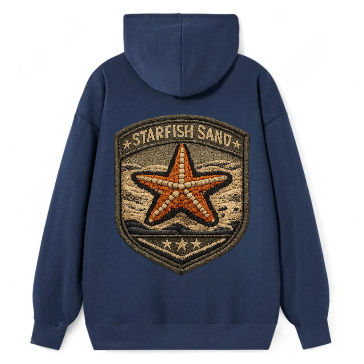 STARFISH SAND - sea star in orange and tan , beachcomber - Classic Pullover Hoodie - Navy