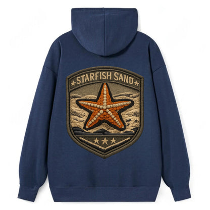 STARFISH SAND - sea star in orange and tan , beachcomber - Classic Pullover Hoodie - Navy