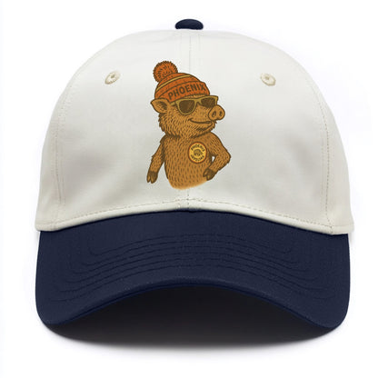 Phoenix Javelina wearing Phoenix beanie with pom pom and wayfarer sunglasses - Two Tone Cap - Navy
