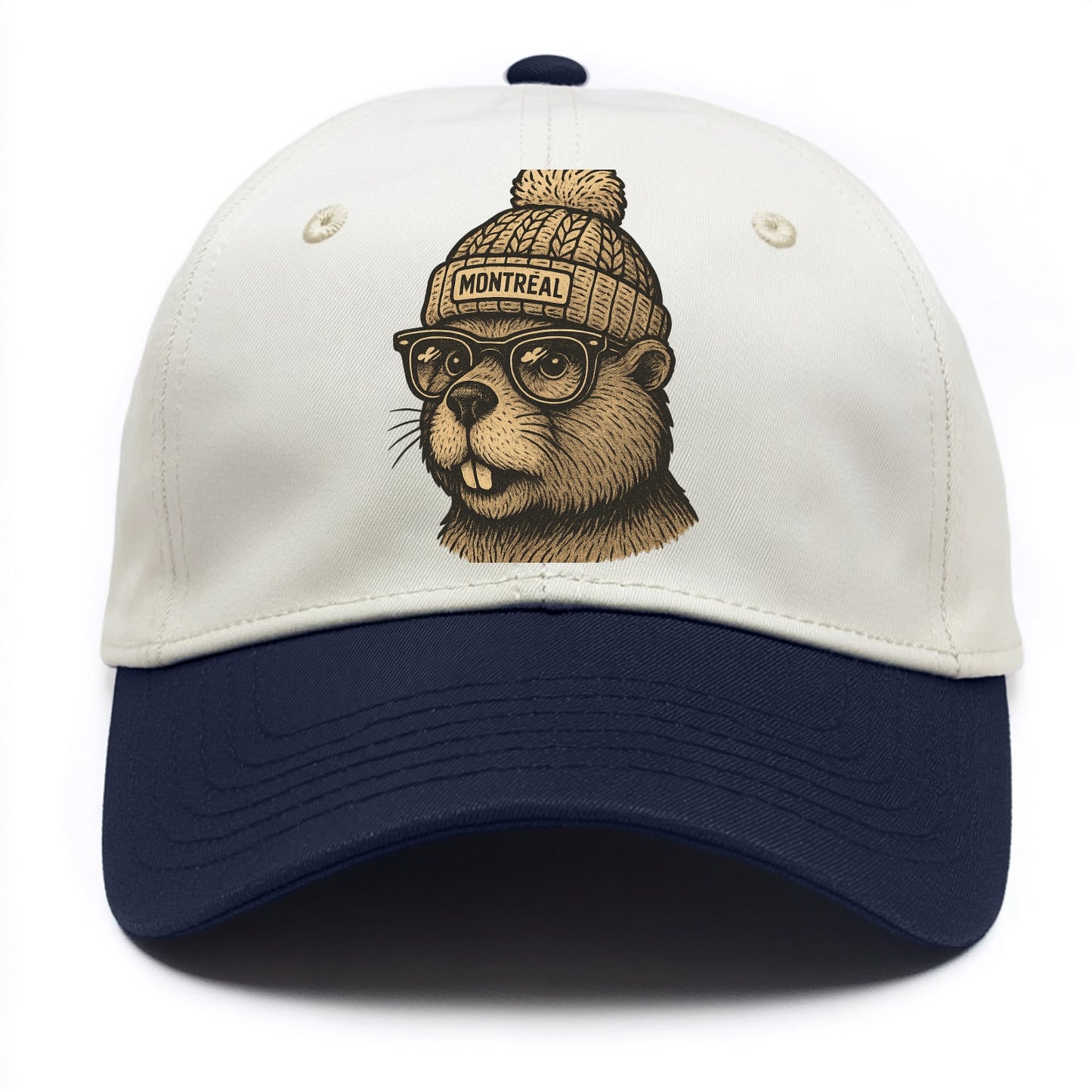 Montreal Beaver wearing Montreal beanie with pom pom and wayfarer sunglasses - Two Tone Cap - Navy