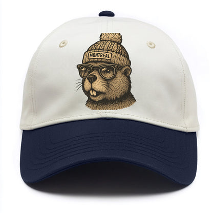 Montreal Beaver wearing Montreal beanie with pom pom and wayfarer sunglasses - Two Tone Cap - Navy
