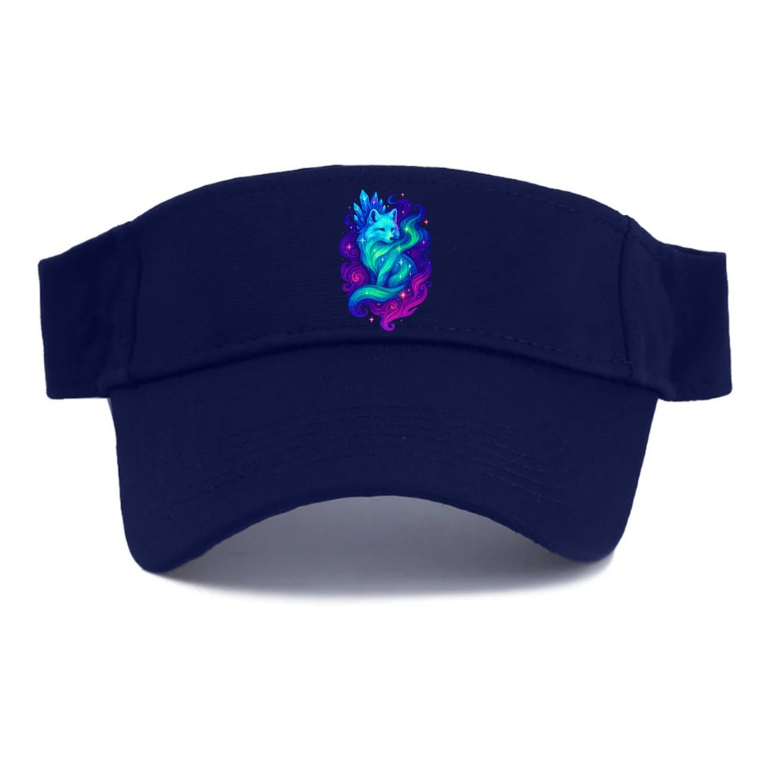 Ethereal arctic fox with fur that transforms into crystal formations, northern lights - Visor - Navy