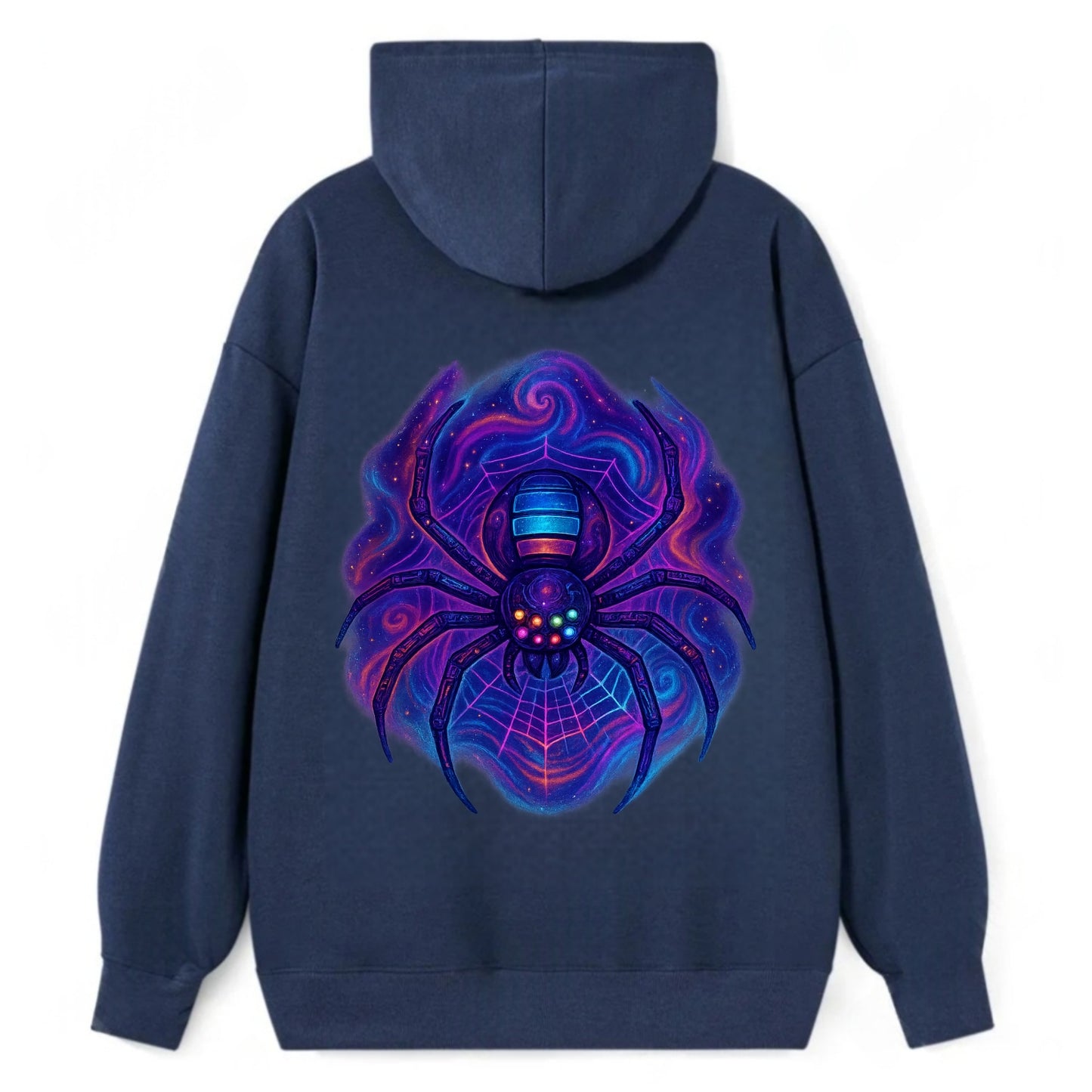 Tech spider with legs showing circuit board patterns, web glowing in neon - Classic Pullover Hoodie - Navy