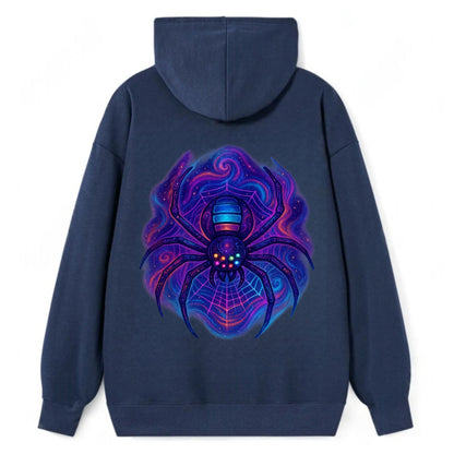Tech spider with legs showing circuit board patterns, web glowing in neon - Classic Pullover Hoodie - Navy