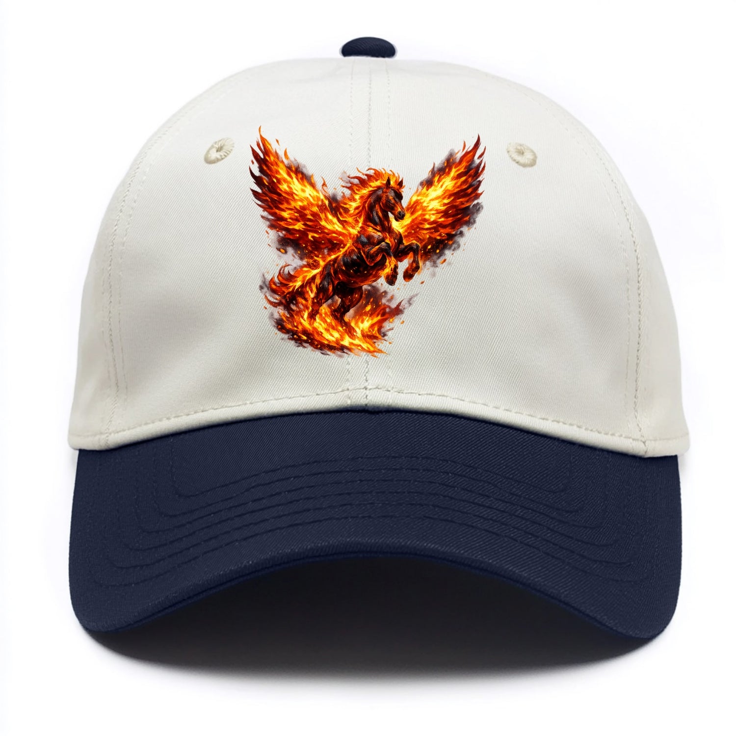 PHOENIX FIRE HORSE | Horse emerging from flames like phoenix | Rebirth - Two Tone Cap - Navy