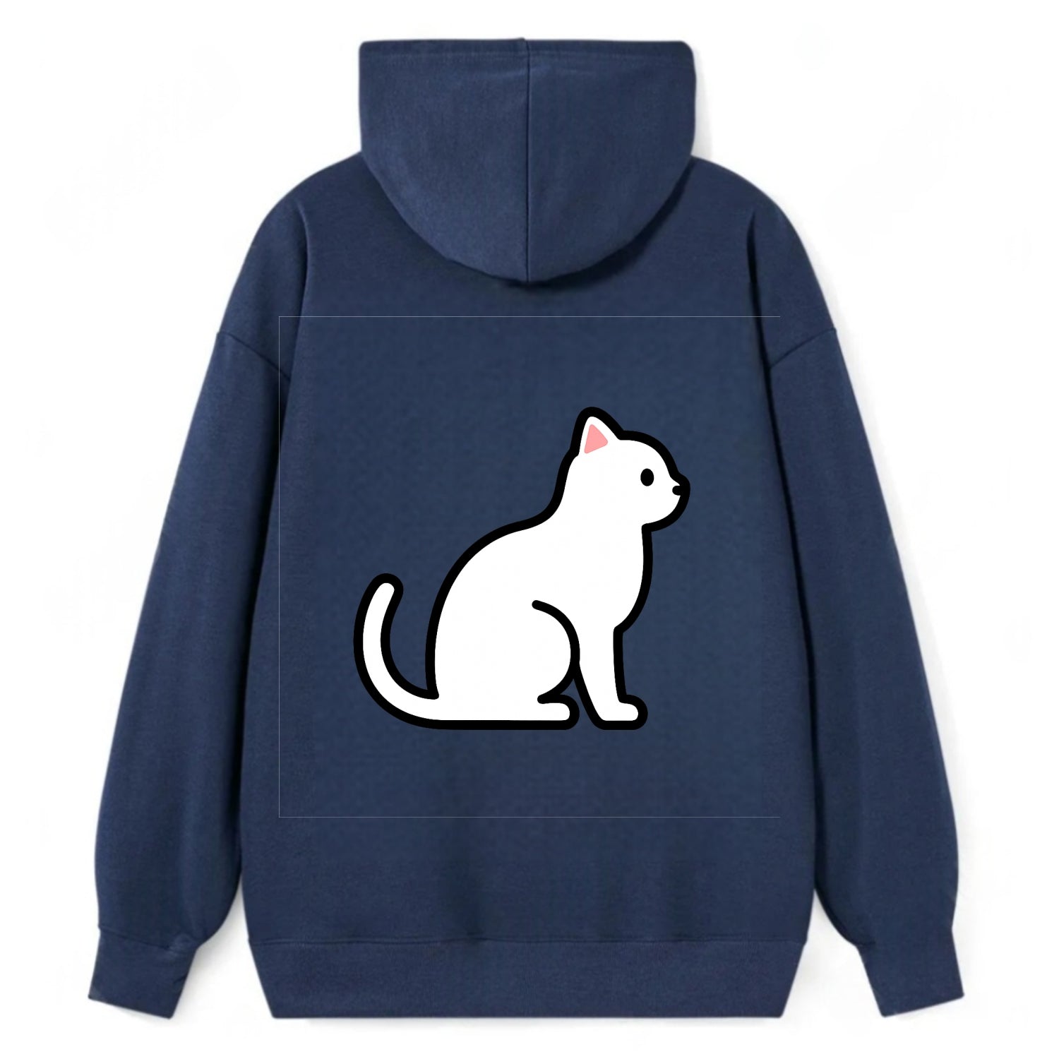 Domestic Shorthair - White classic flat side profile - Classic Pullover Hoodie - Navy