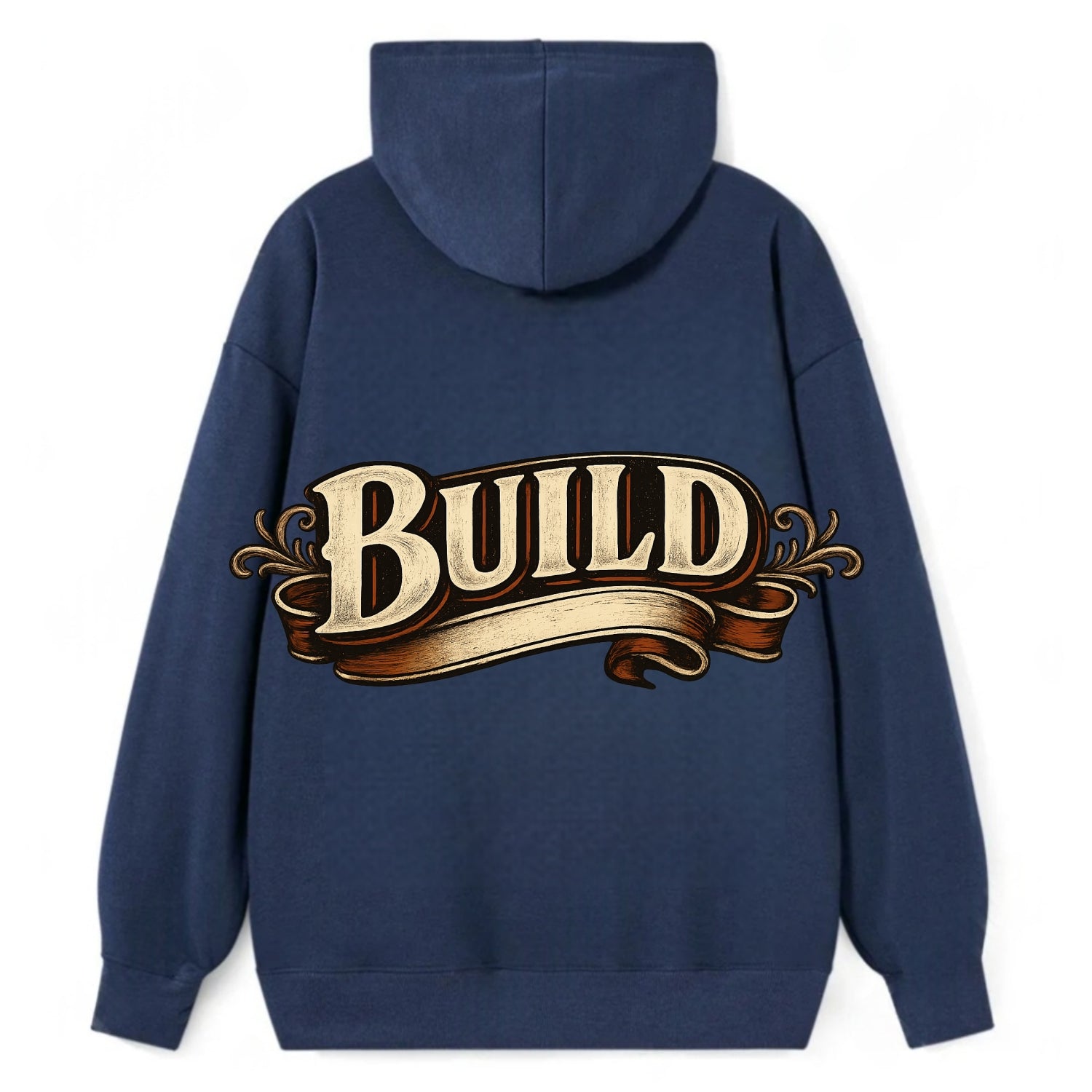 Bold typography design - "BUILD" - constructing, making real - Classic Pullover Hoodie - Navy