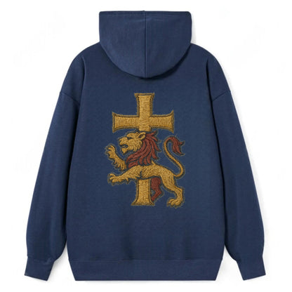 Lion and Cross  - Classic Pullover Hoodie - Navy