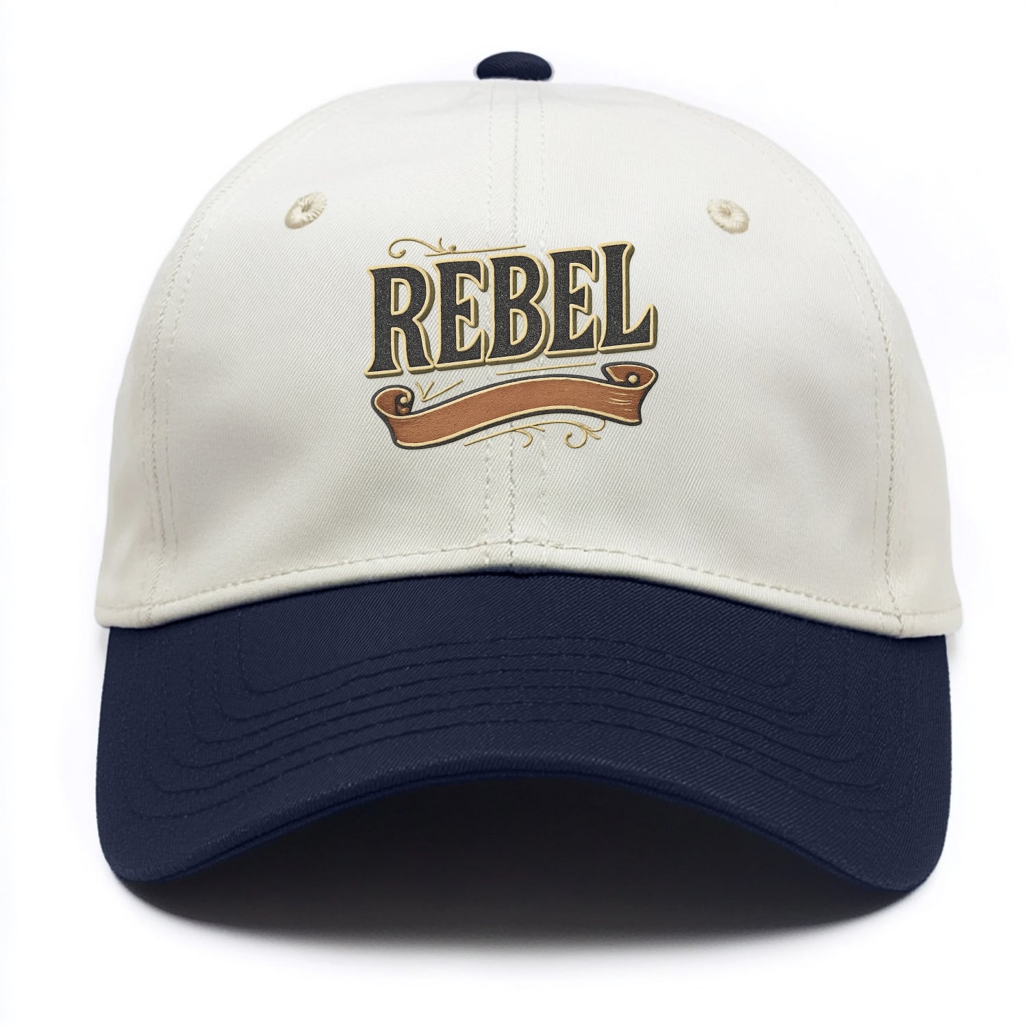 Bold typography design - "REBEL" - nonconformist, rule breaker, independent thinker - Two Tone Cap - Navy