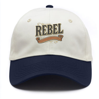 Bold typography design - "REBEL" - nonconformist, rule breaker, independent thinker - Two Tone Cap - Navy
