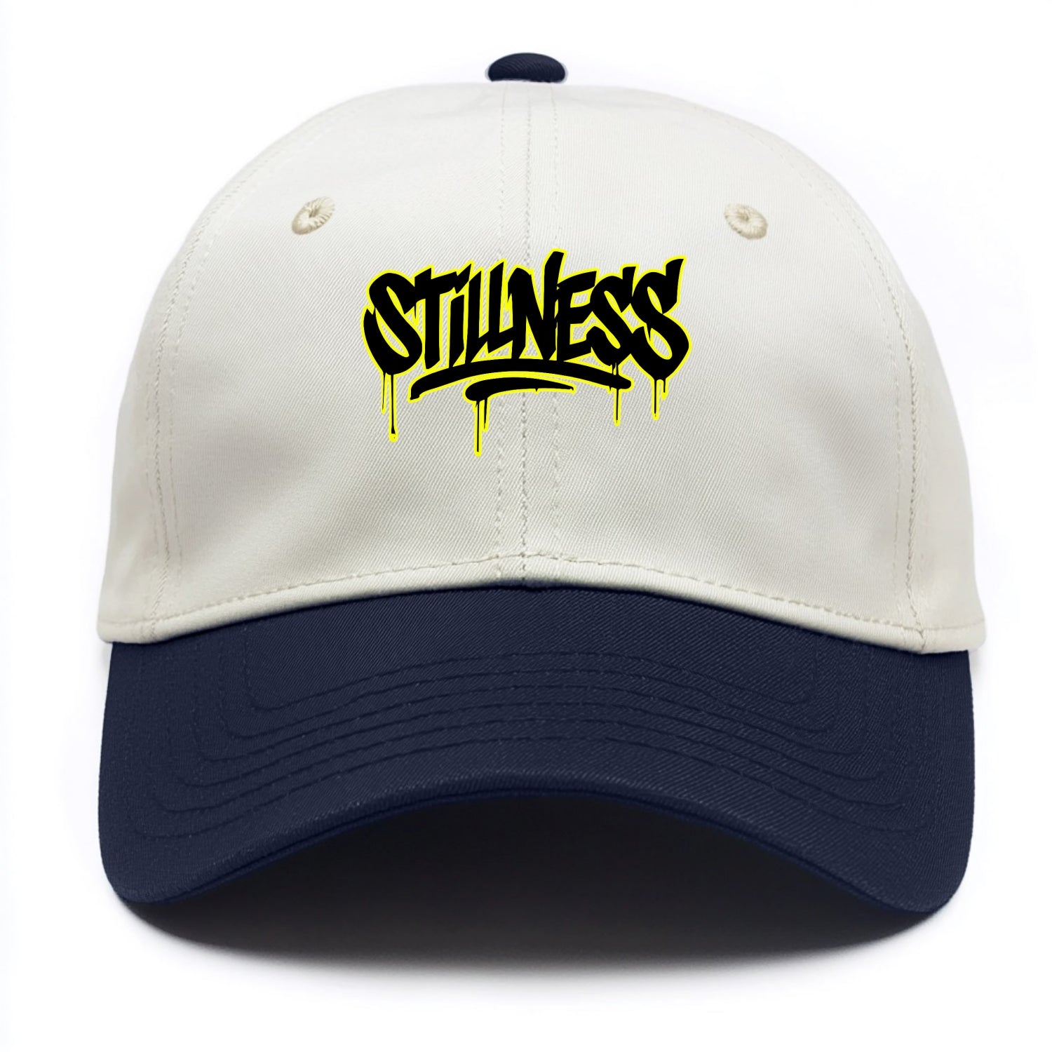 Bold typography design - "STILLNESS" - quiet power, peaceful presence - Two Tone Cap - Navy