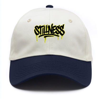 Bold typography design - "STILLNESS" - quiet power, peaceful presence - Two Tone Cap - Navy