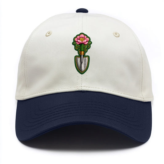 Embroidered patch design - GARDENING TROWEL FLOWER - garden tool with blooming - Two Tone Cap - Navy