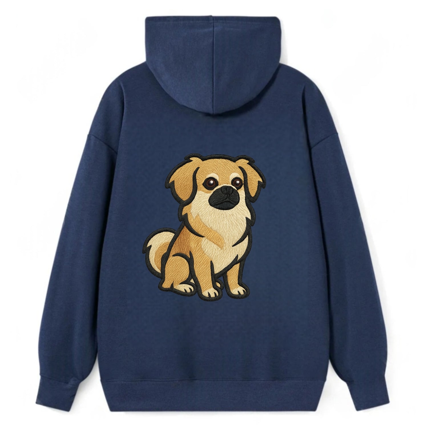 Tibetan Spaniel - Fawn small dog embroidered design - Classic Pullover Hoodie - Navy