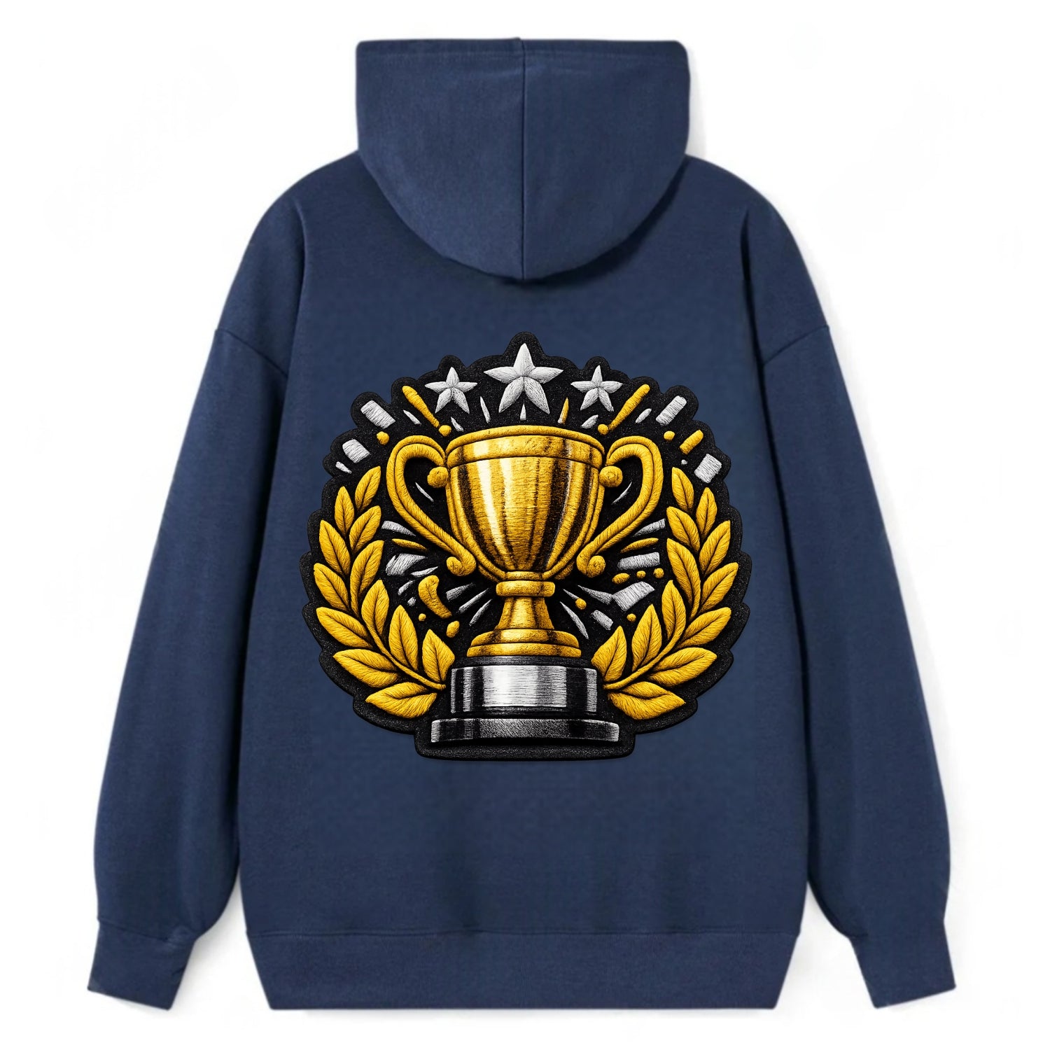 Embroidered patch design - CHAMPIONSHIP TROPHY - golden trophy cup with - Classic Pullover Hoodie - Navy