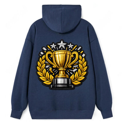 Embroidered patch design - CHAMPIONSHIP TROPHY - golden trophy cup with - Classic Pullover Hoodie - Navy