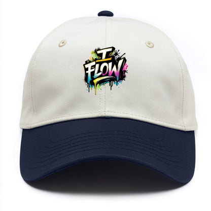Bold typography design - "I FLOW" - going with life, easy movement - Two Tone Cap - Navy