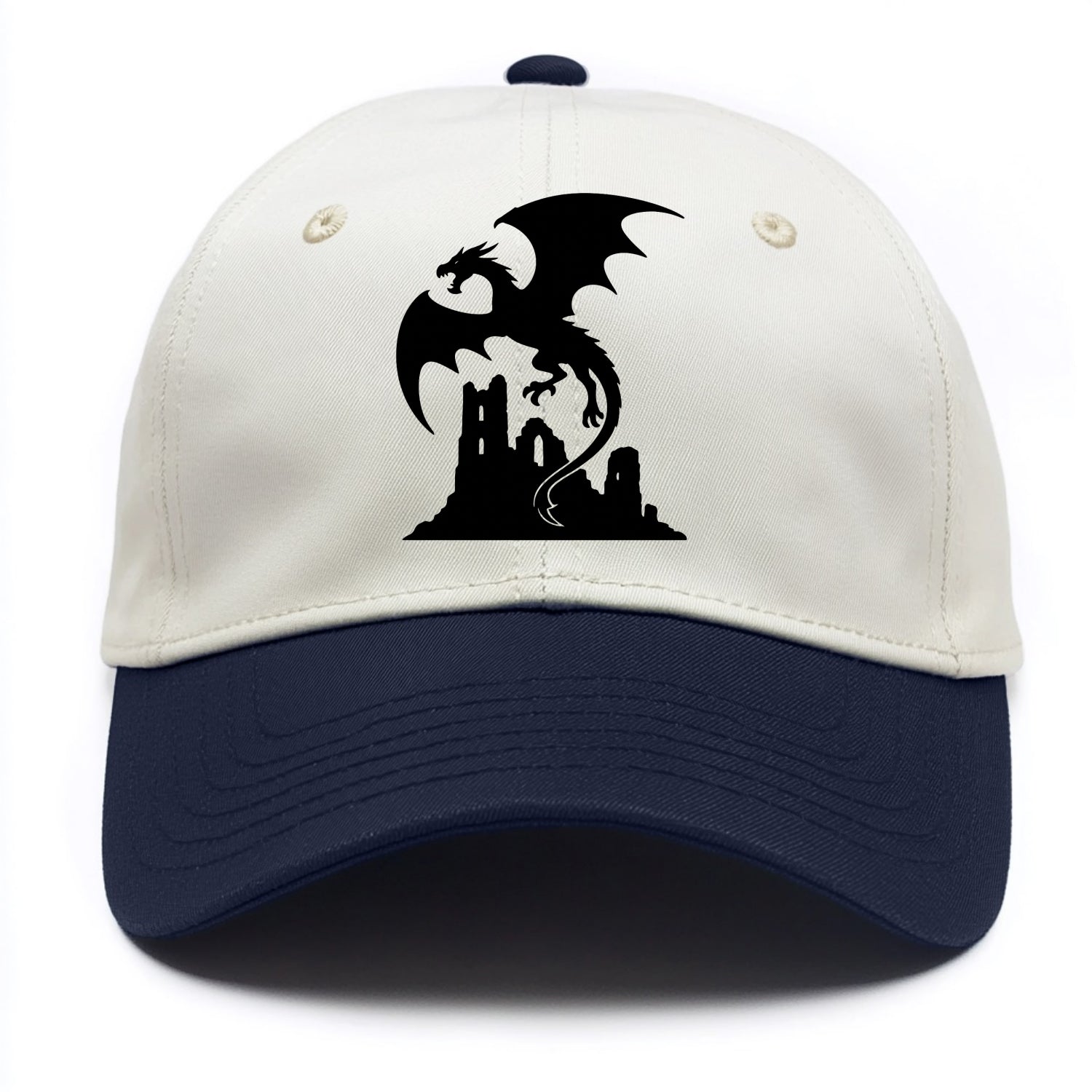 Dragon flying over castle ruins - Two Tone Cap - Navy