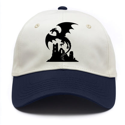Dragon flying over castle ruins - Two Tone Cap - Navy
