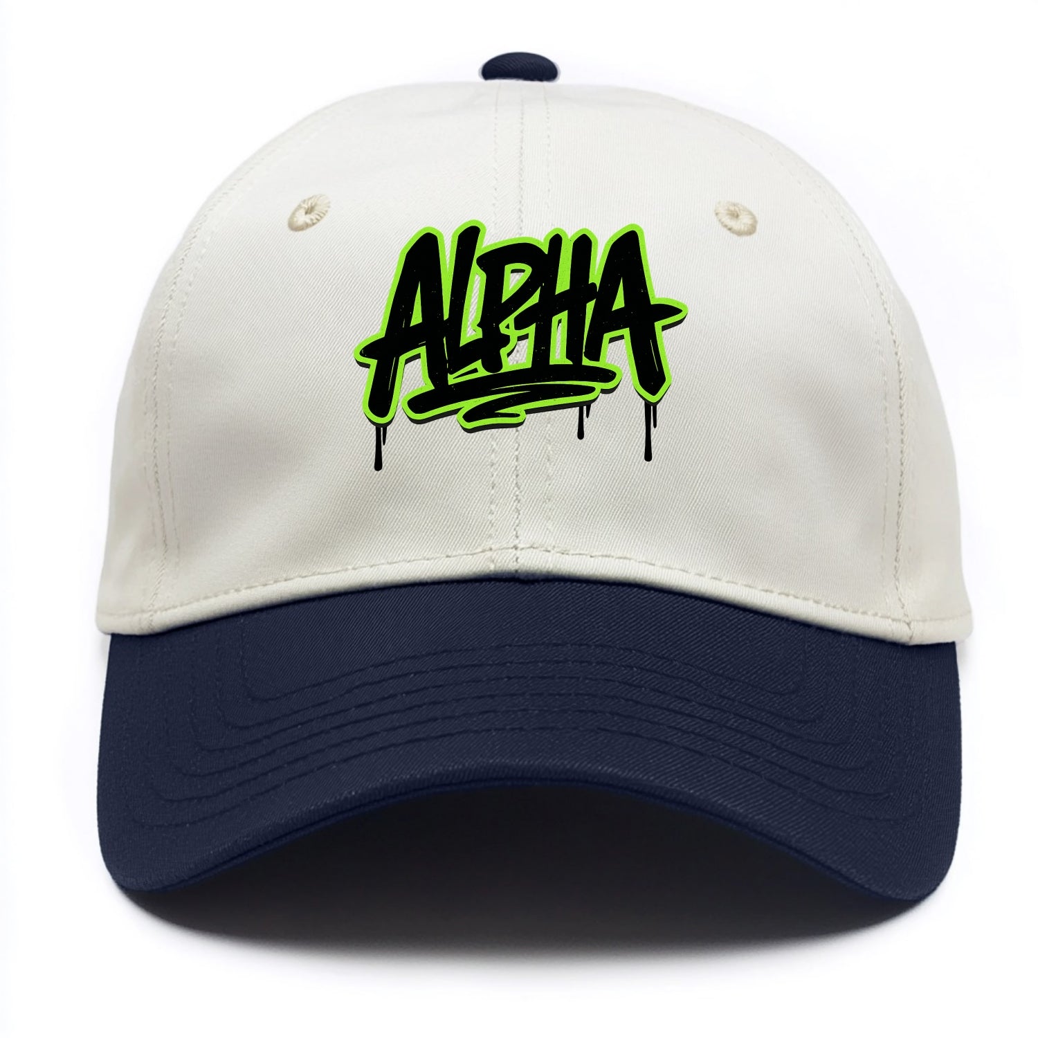 Bold typography design - "ALPHA" - leader of the pack - Two Tone Cap - Navy
