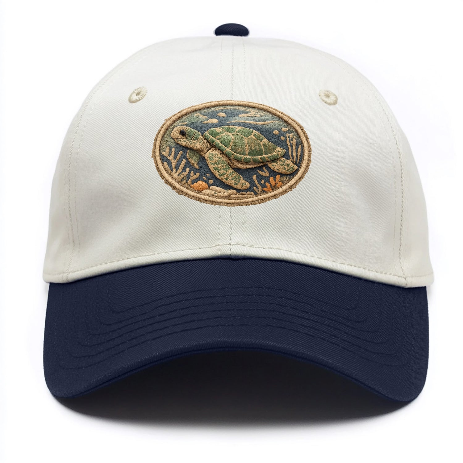 SEA TURTLE - swimming turtle in green and blue , ocean life - Two Tone Cap - Navy